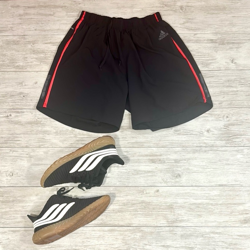 Adidas Men's Black Shorts with Red Accents